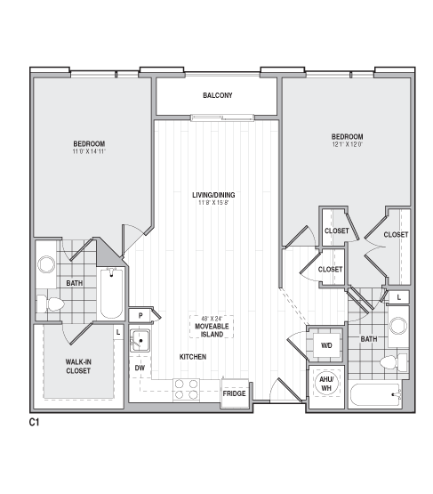 2Bed/2Bath-C1 floor plan