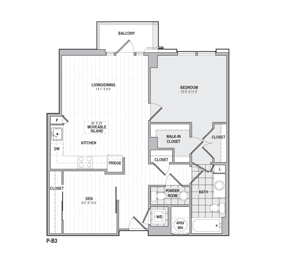 1Bed/1BathwDen-B3 floor plan