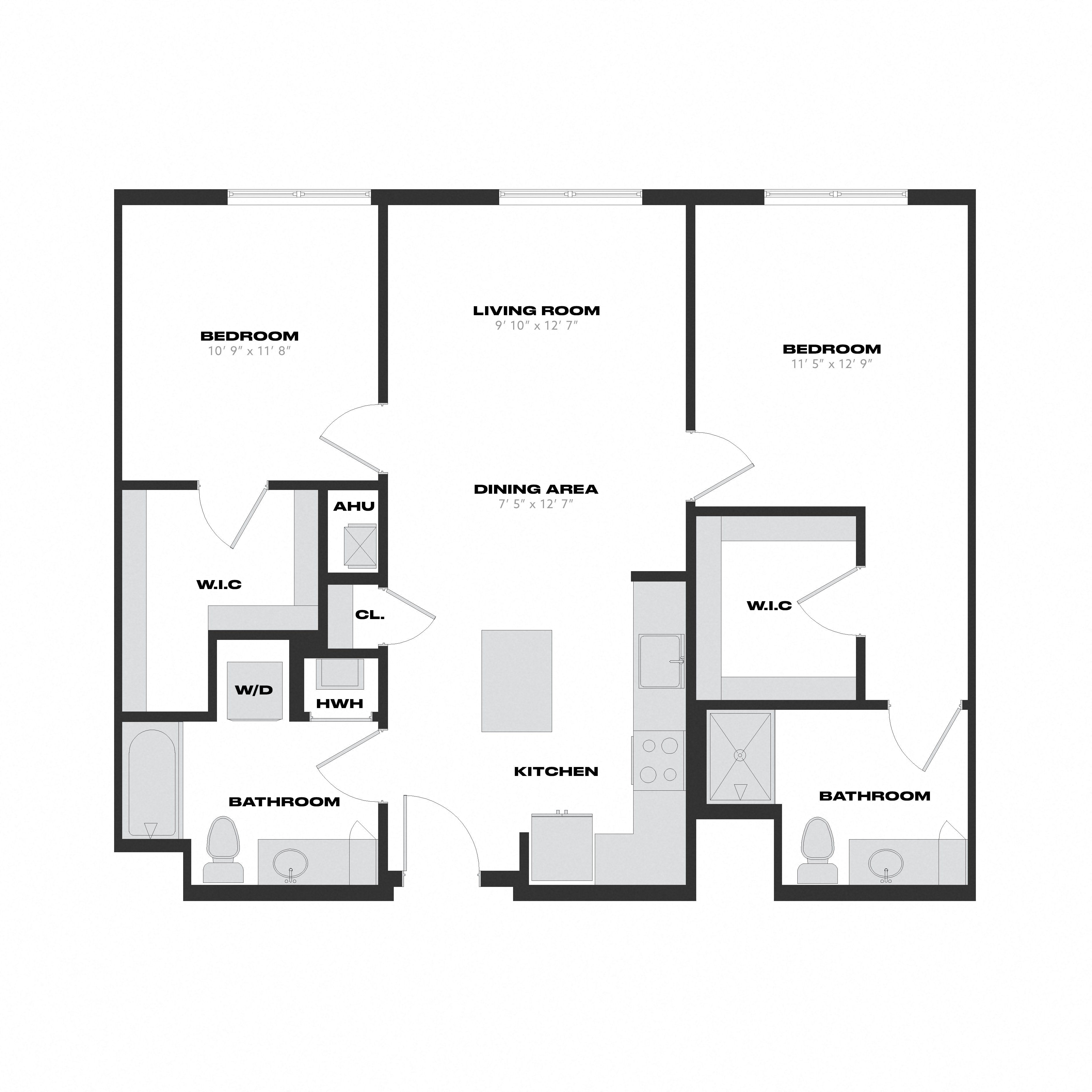 2 Bed/2 Bath-B1 floor plan