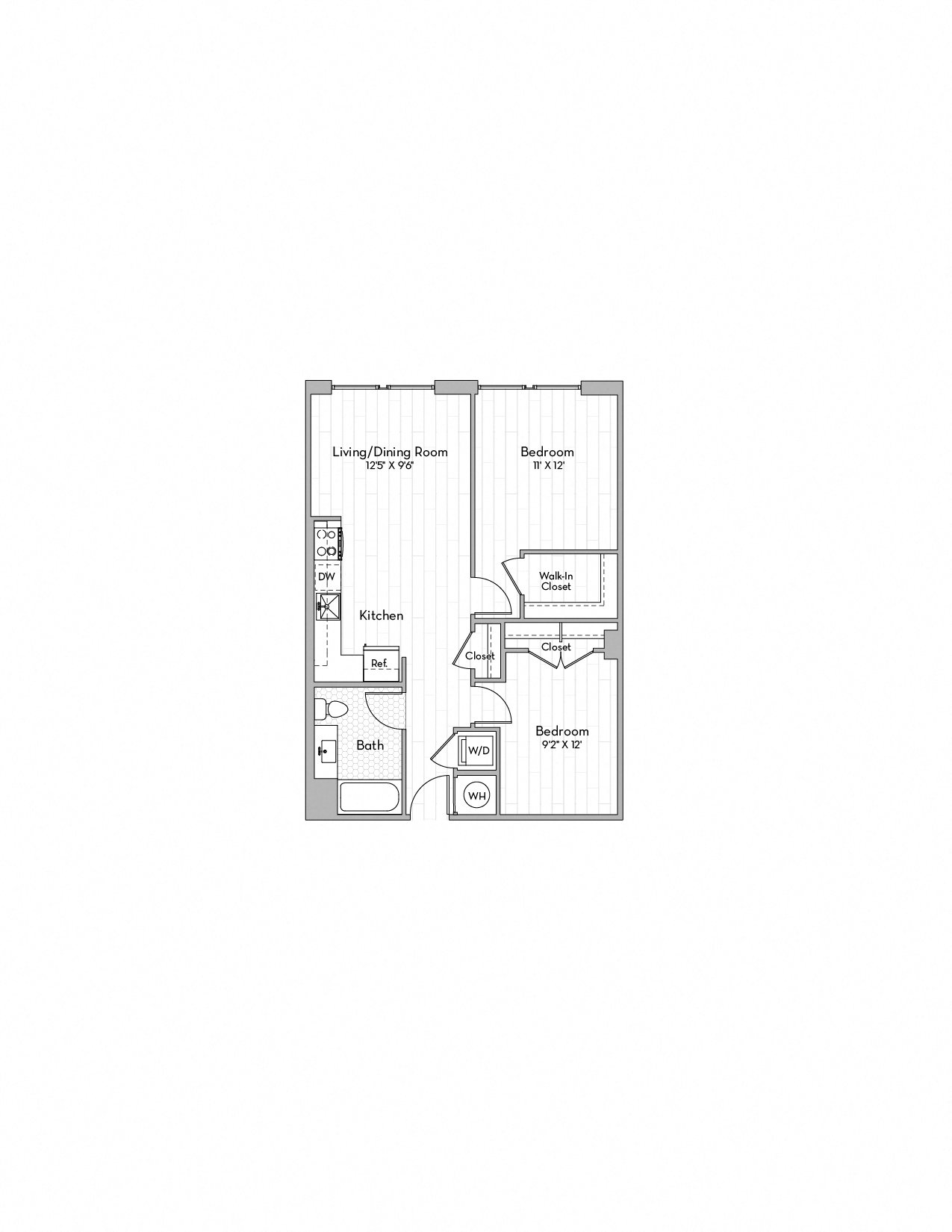 2 Bed/1 Bath JR-BM03 floor plan