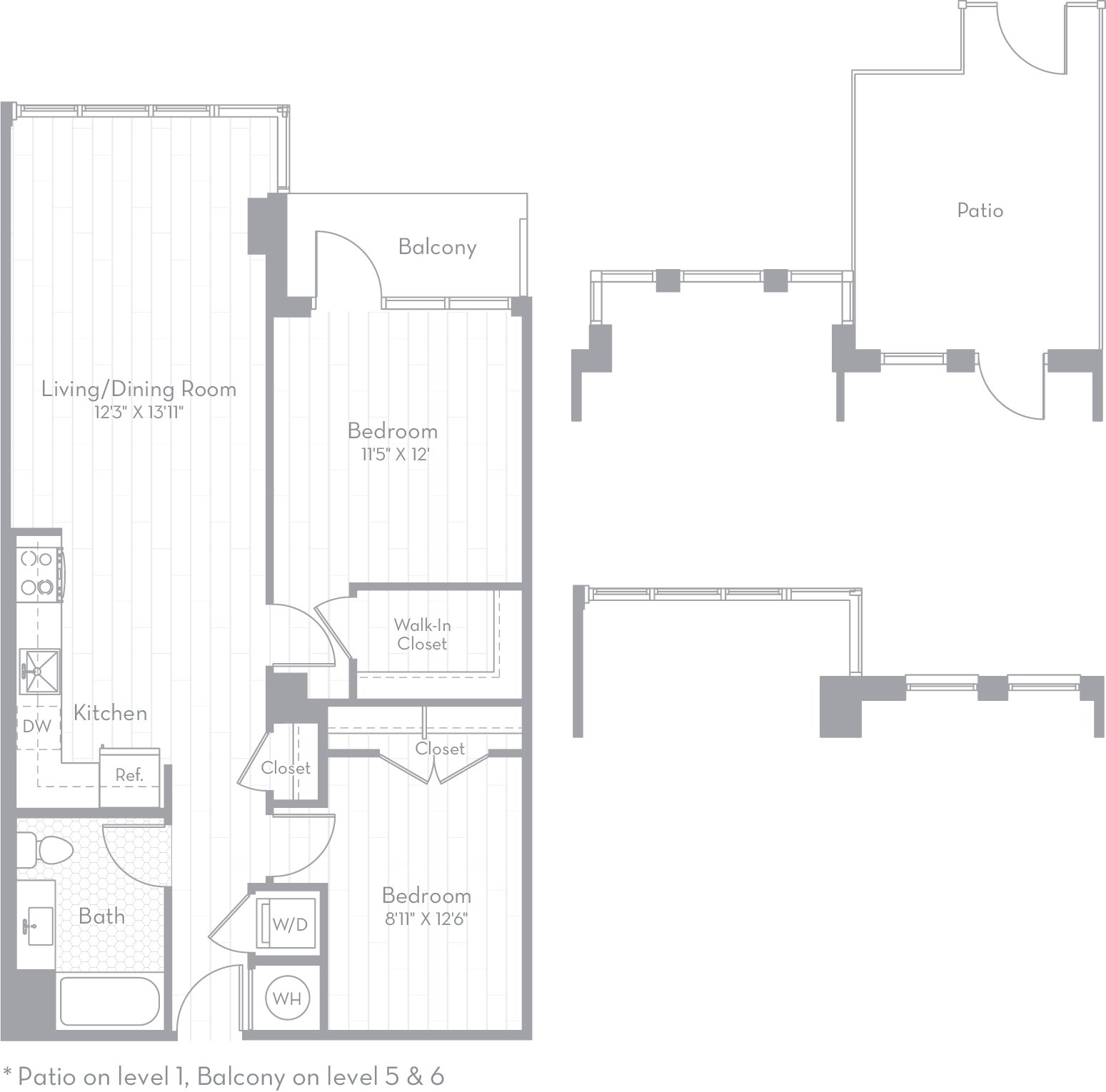 2 Bed/1 Bath JR-BM04 floor plan