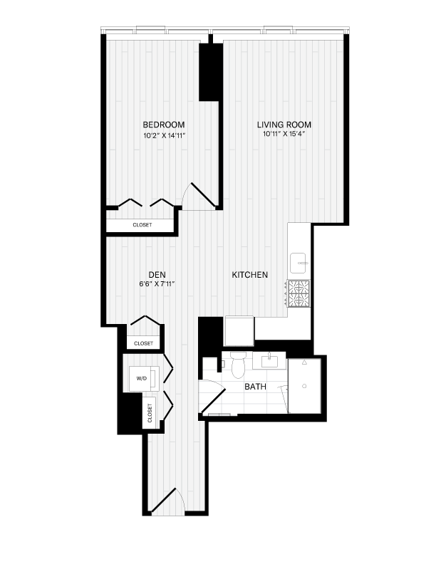 1 Bed/1 Bath Den-2A floor plan