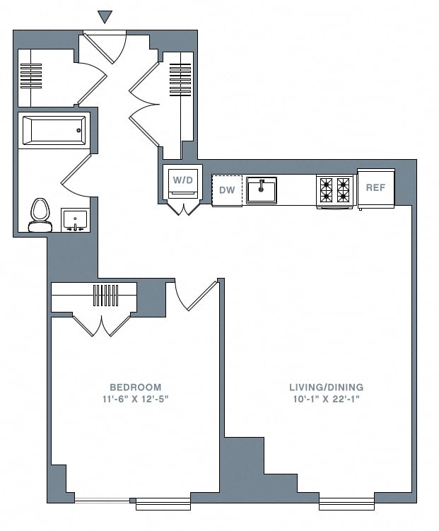 1 Bed_1 Bath-52-60 E floor plan