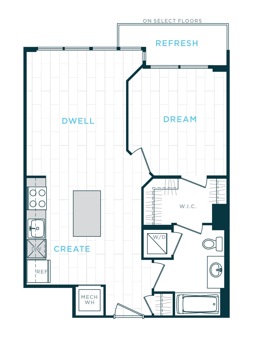 1 Bed/1 Bath sl-a06 floor plan