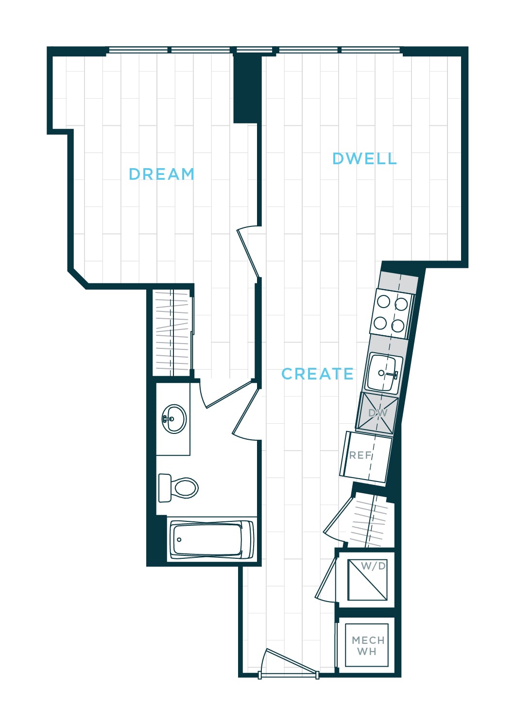1 Bed/1 Bath sl-a02 floor plan