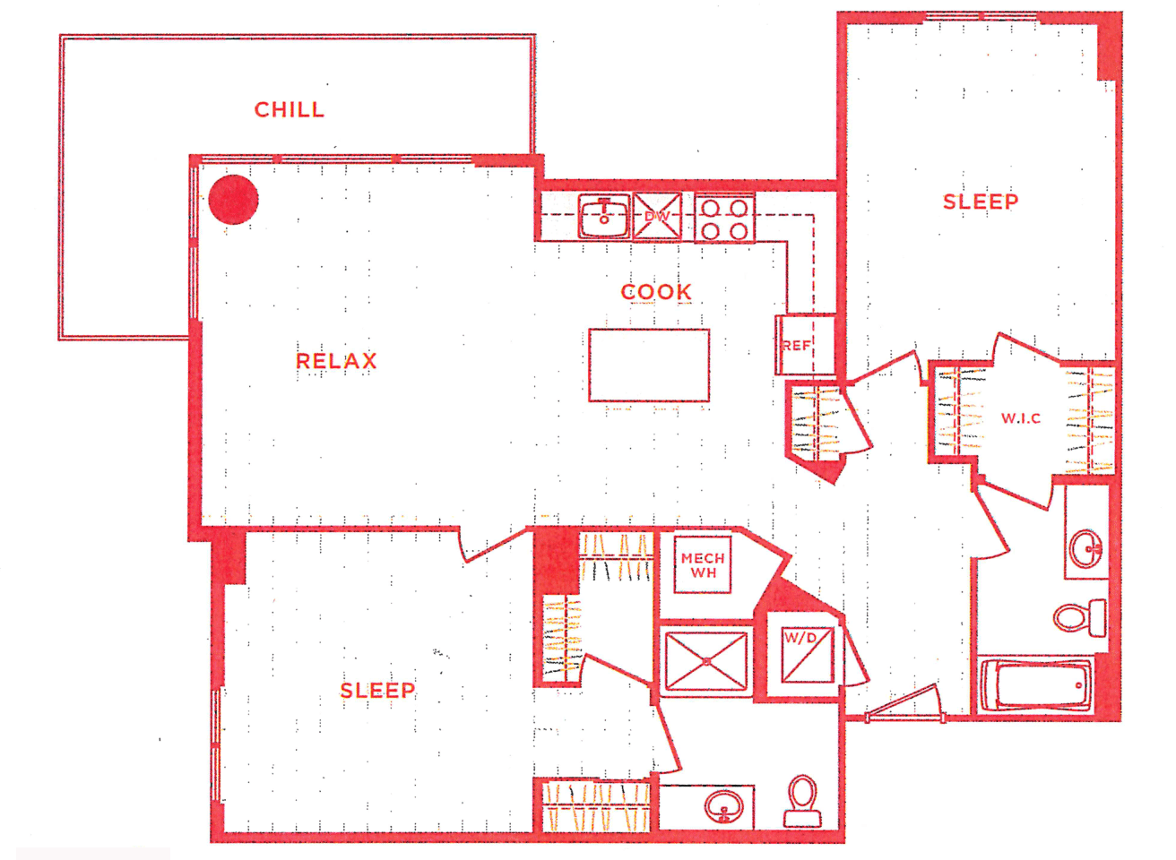 2 Bed/2 Bath s-b11 floor plan