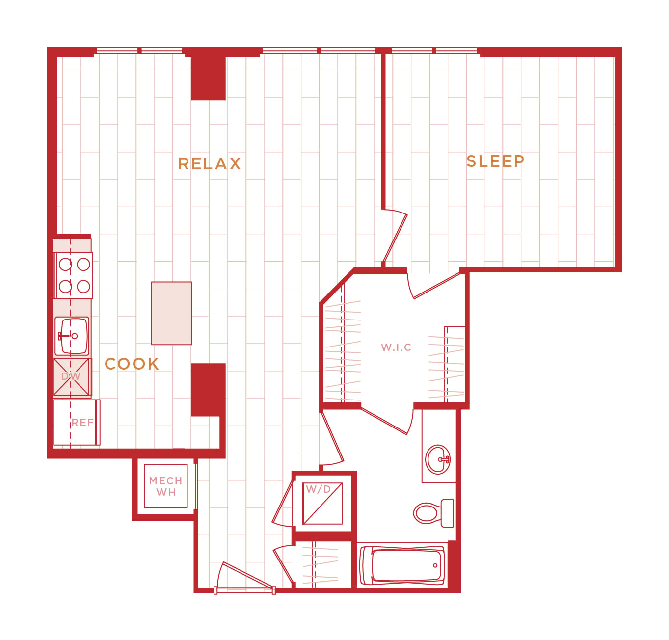 1 Bed/1 Bath s-a13 floor plan