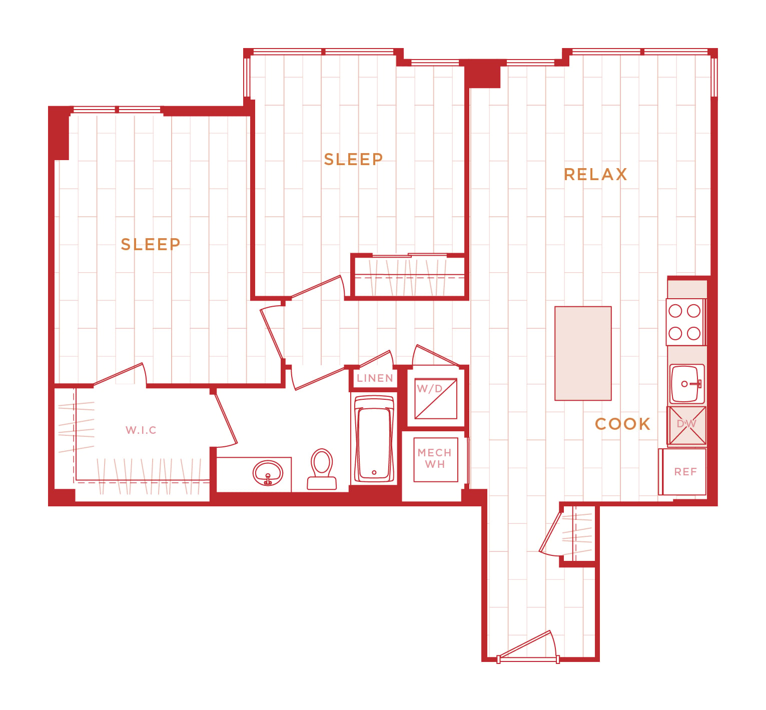 2 Bed/1 Bath s-b01 floor plan