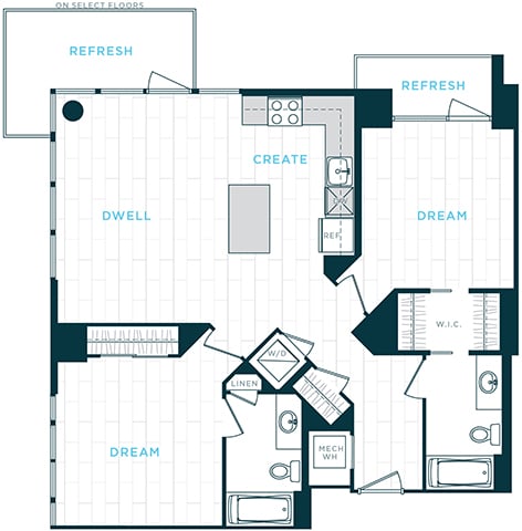 2 Bed/2 Bath sl-b07 floor plan