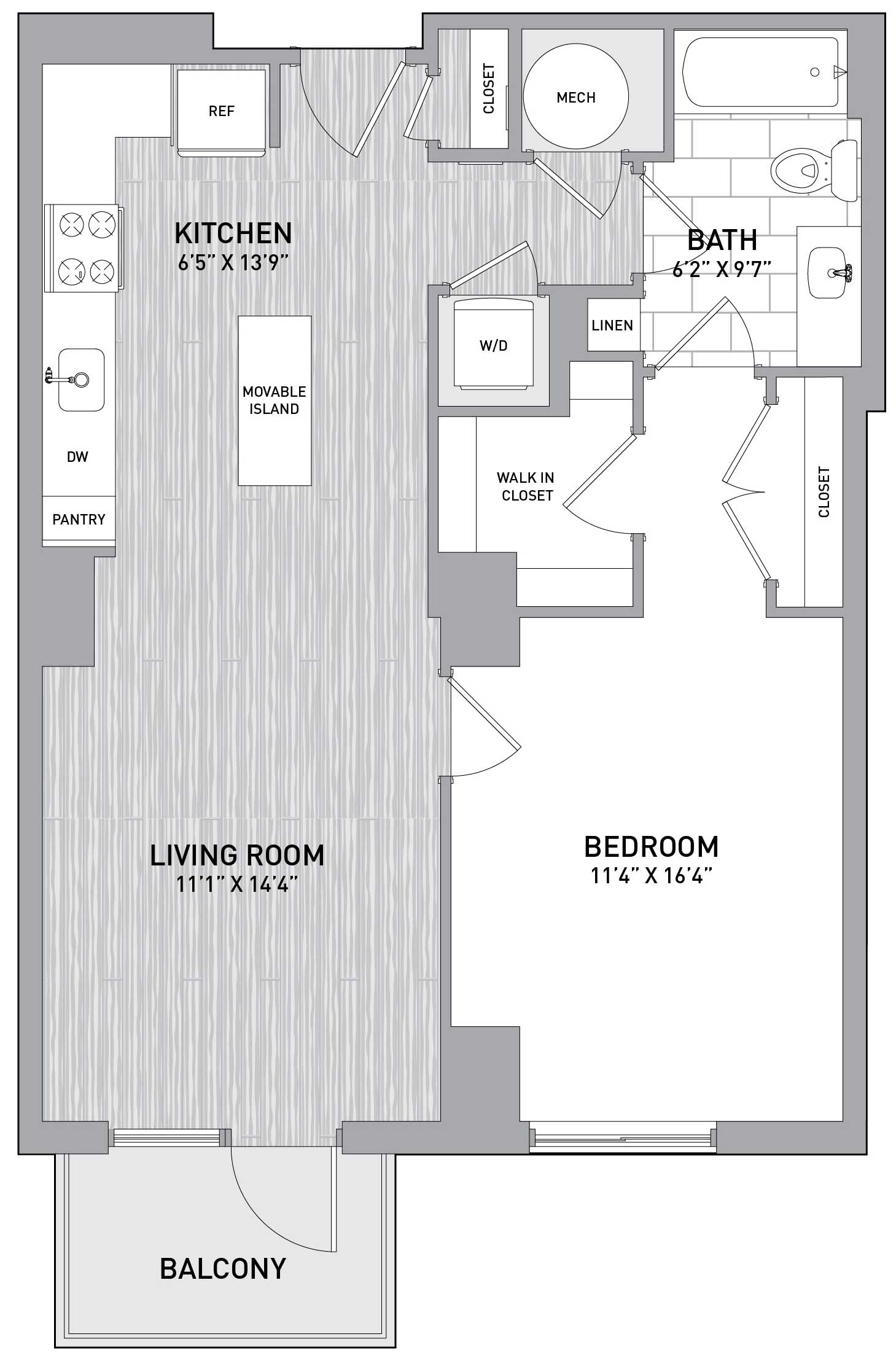 1 Bed1 Bath B2 floor plan