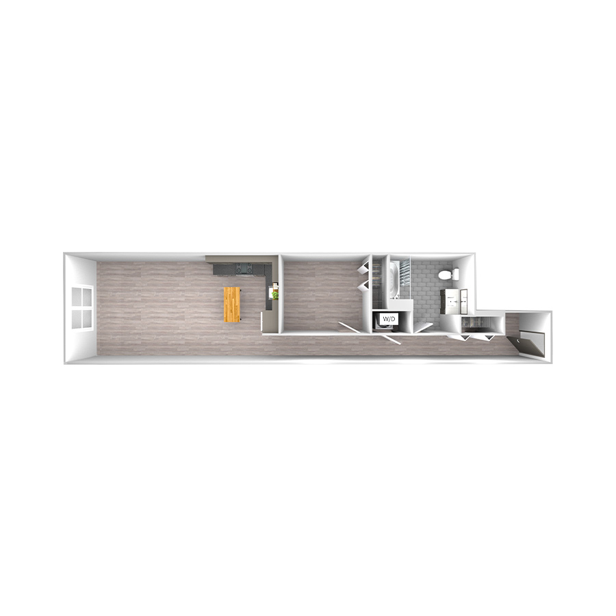 Rendering of the Tier 02 floor plan with 1 bedroom[s] and 1 bathroom[s] at wrigleyvillelofts