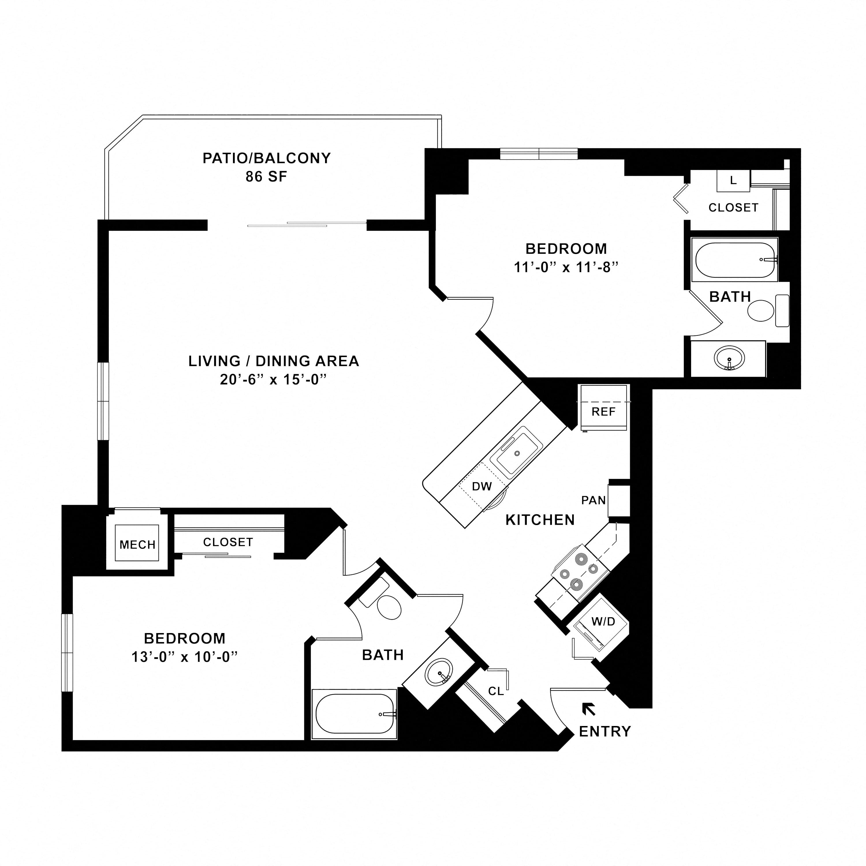 2 Bed/2 Bath-B03 floor plan