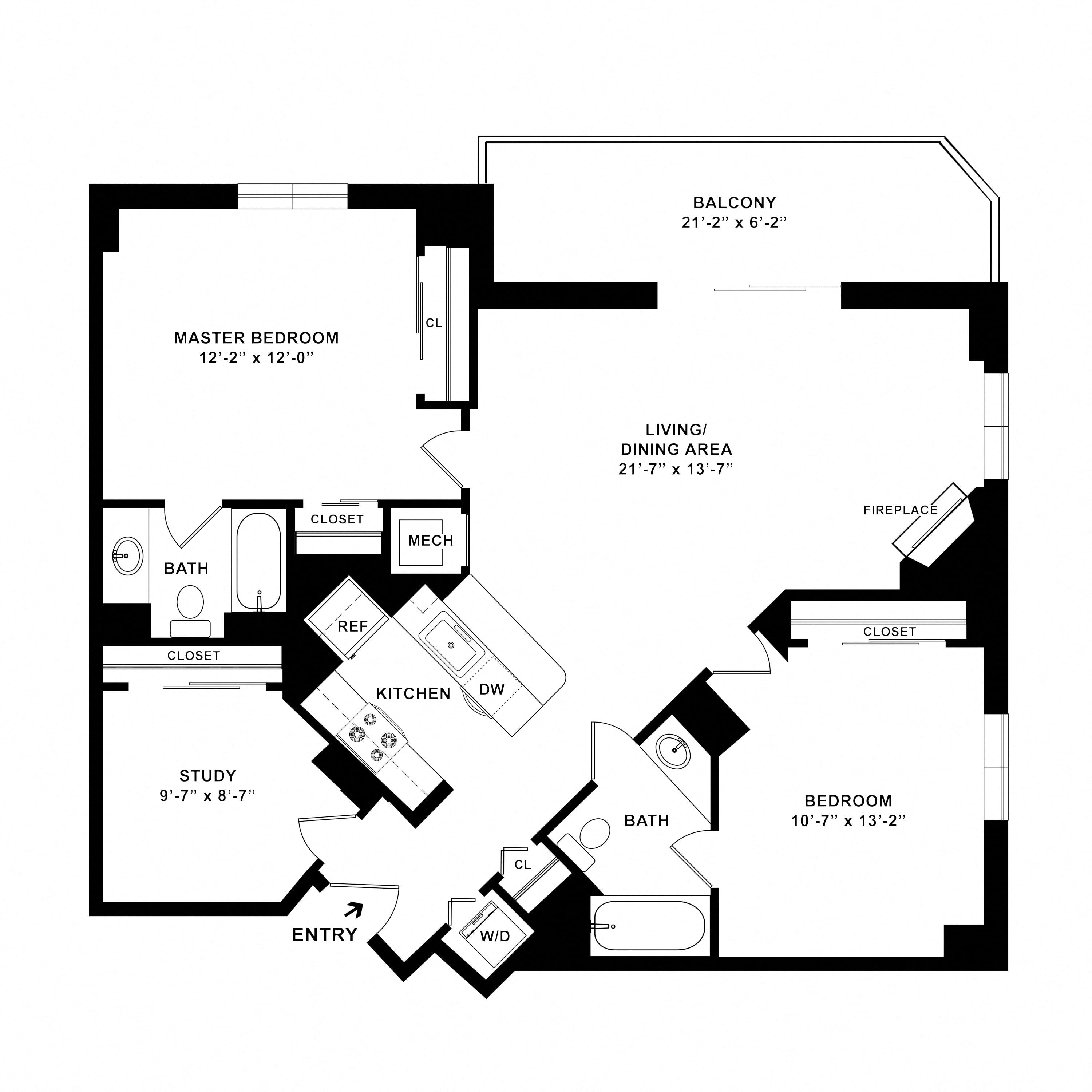 2 Bed/2 Bath Den-B06 floor plan