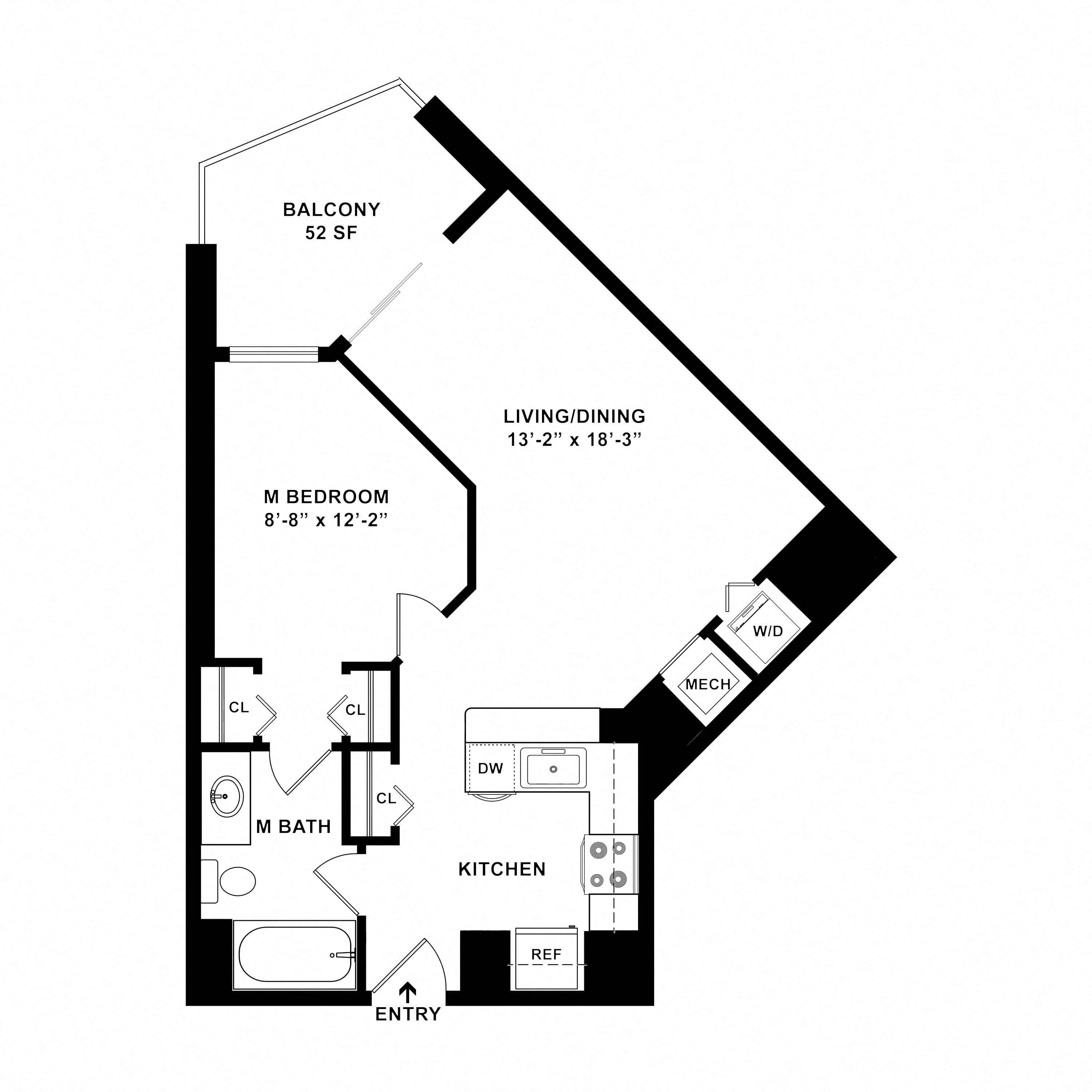 1 Bed/1 Bath-A01 floor plan