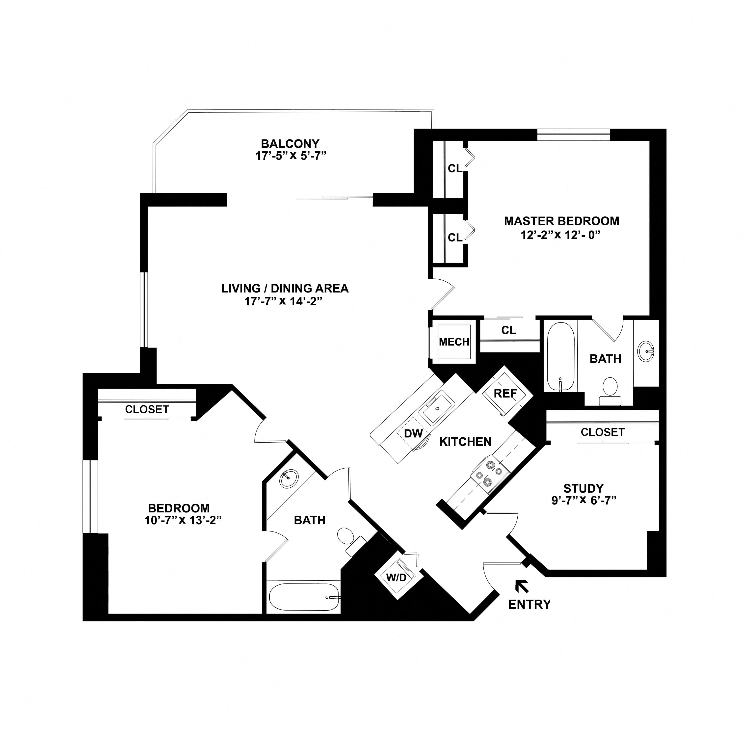 2 Bed/2 Bath Den-B05R floor plan