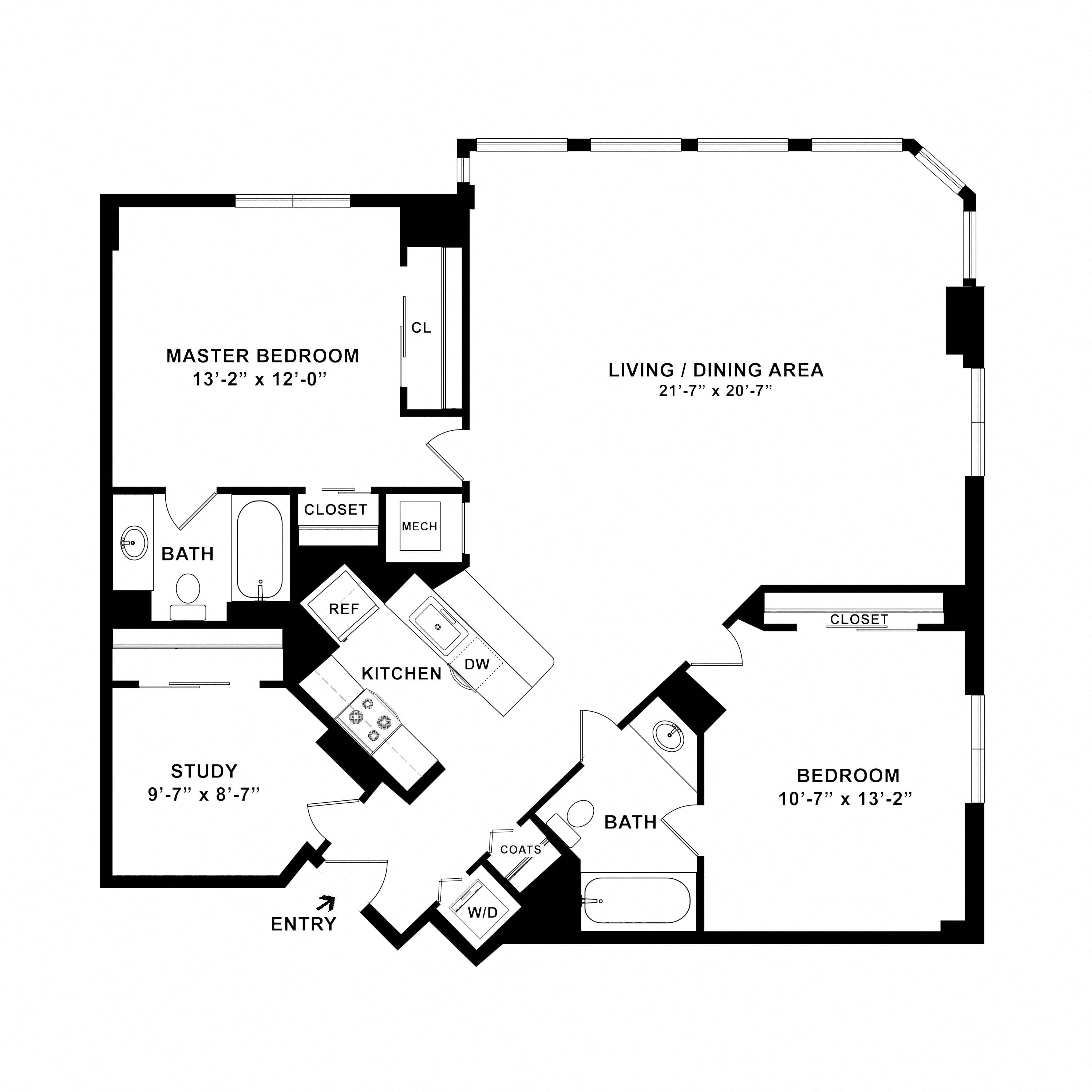 2 Bed/2 Bath Den-B12R floor plan