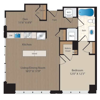 1 Bed-1 Bath Den-B5 floor plan