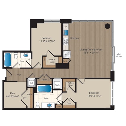 2 Bed-2 Bath Den-D1 floor plan