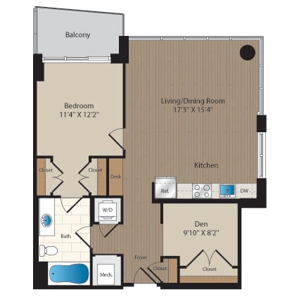 1 Bed-1 Bath Den-B1M1 floor plan
