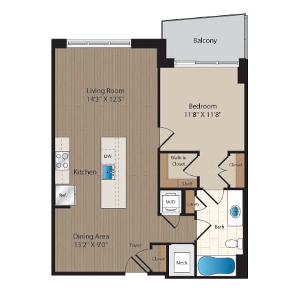 1 Bed-1 Bath-A1M1 floor plan