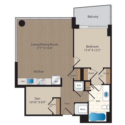1 Bed-1 Bath Den-B1M2 floor plan