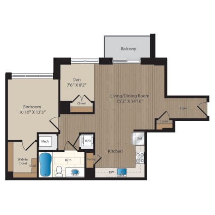 1 Bed-1 Bath-B2M1 floor plan