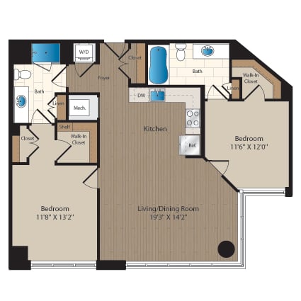 2 Bed-2 Bath-C2 floor plan