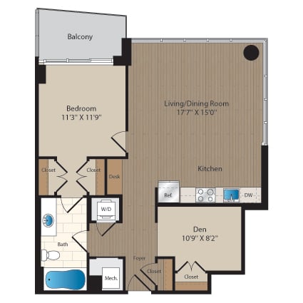 1 Bed-1 Bath Den-B1 floor plan