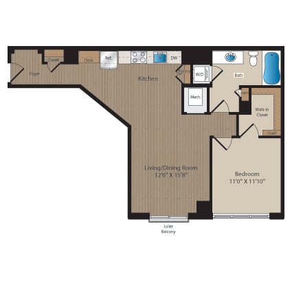 1 Bed-1 Bath-A2 floor plan