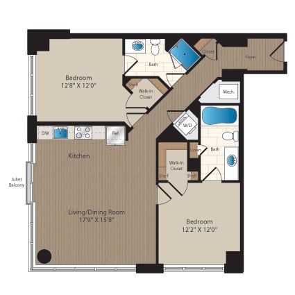 2 Bed-2 Bath-C1 floor plan