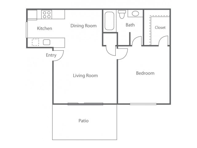 1 BD/1BA floor plan