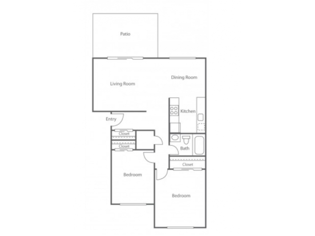 2BD/1BA Plan A floor plan