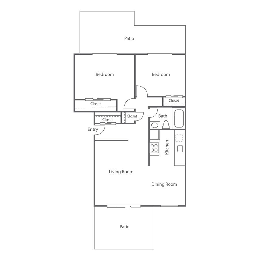 2BD/1BA Plan B floor plan