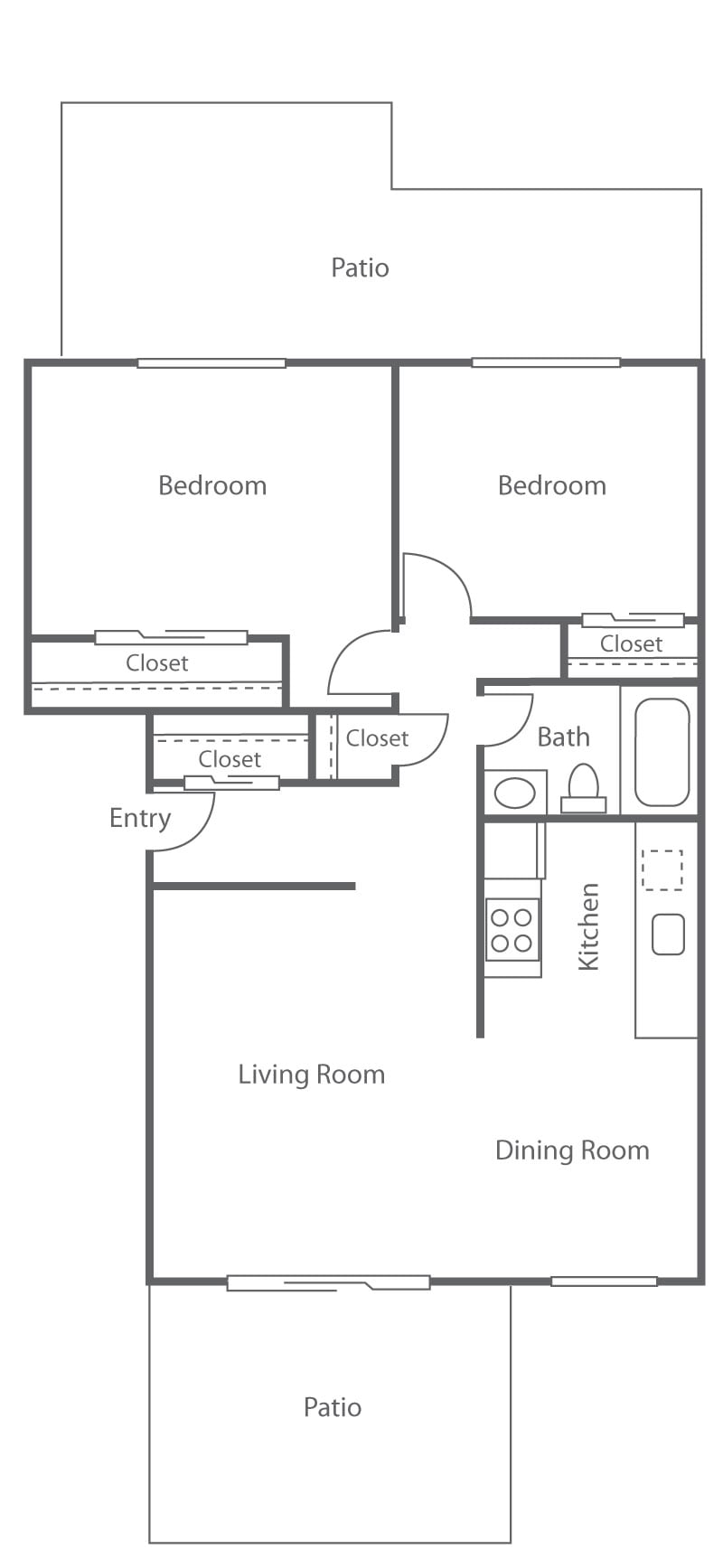 2 Bed/ 1 Bath floor plan