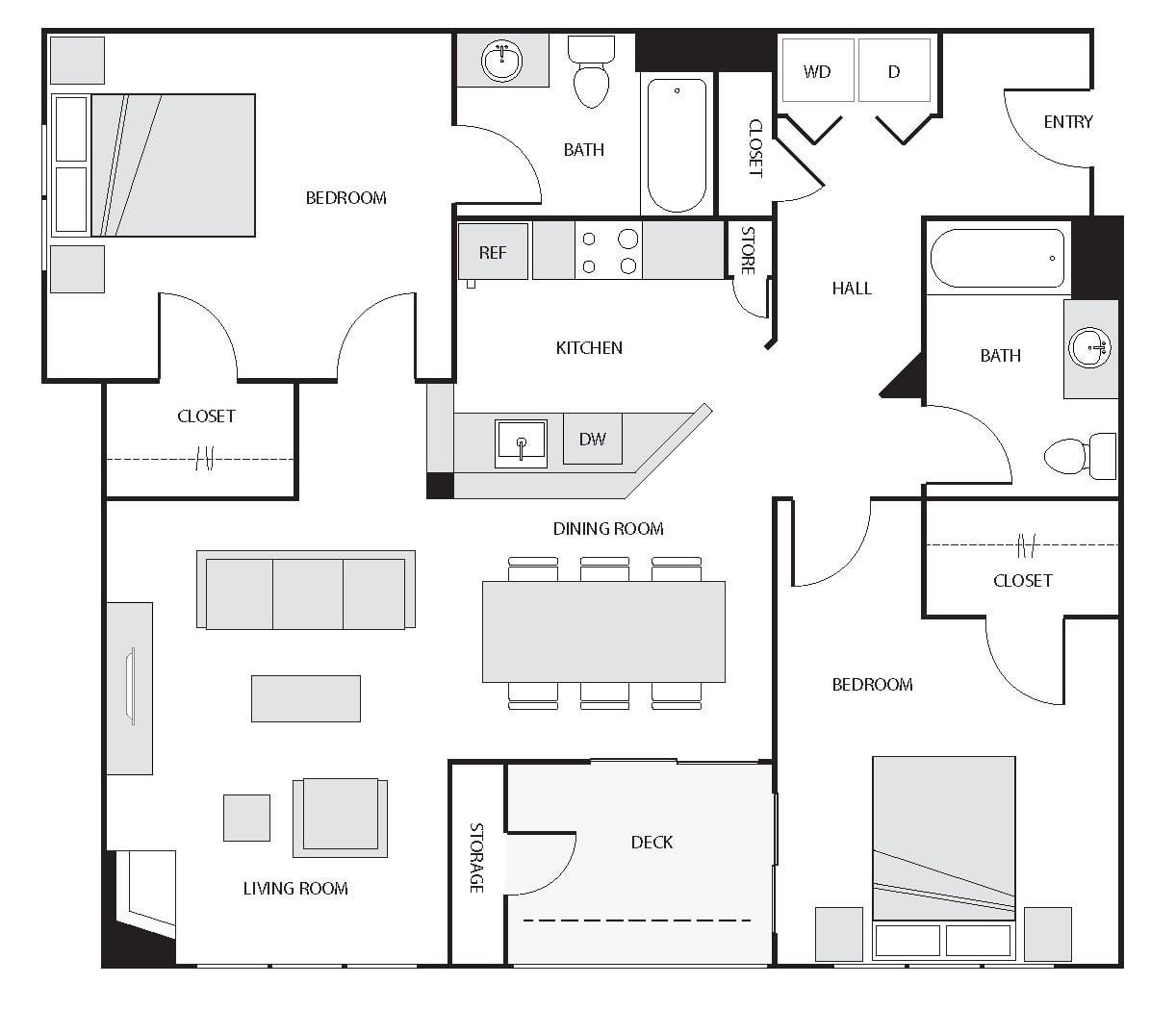 2 Bed/2 Bath-B floor plan