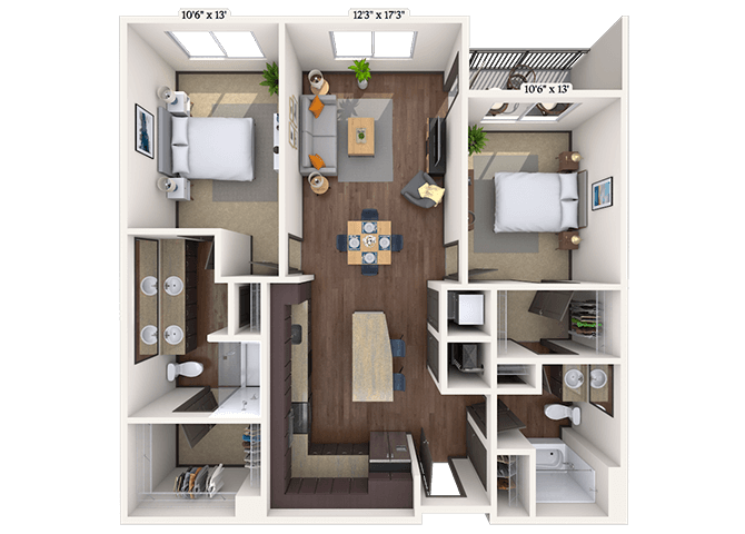 Traditional 2x2 1130 SF floor plan