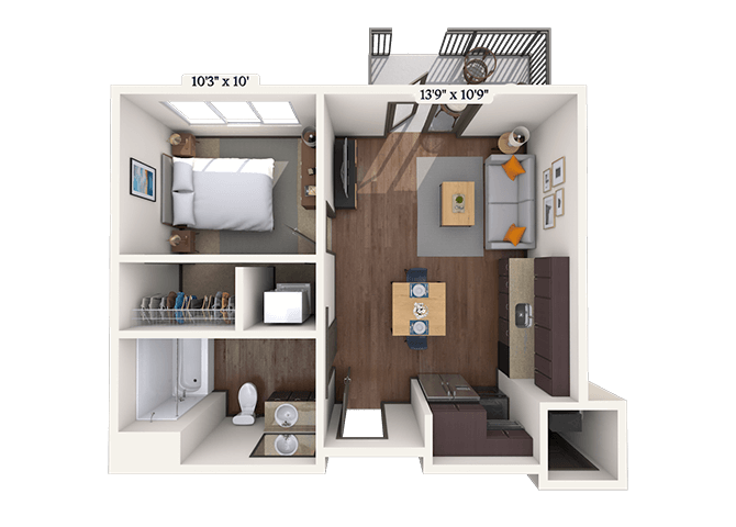 Traditional 1x1 505 SF floor plan