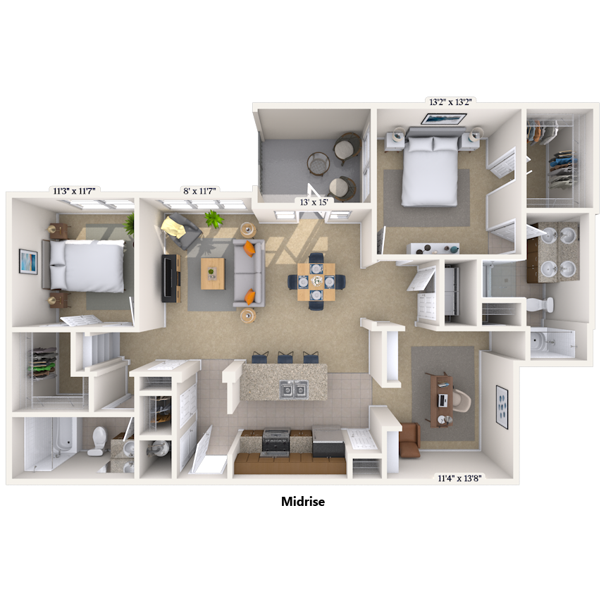 Traditional 2x2 1449 SF floor plan