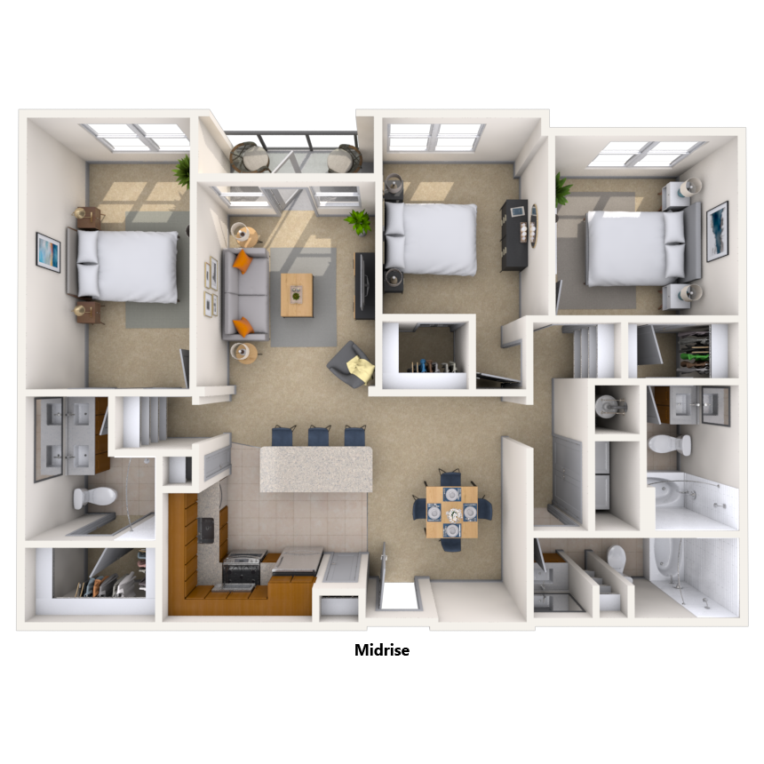 Traditional 3x3 1549 SF floor plan