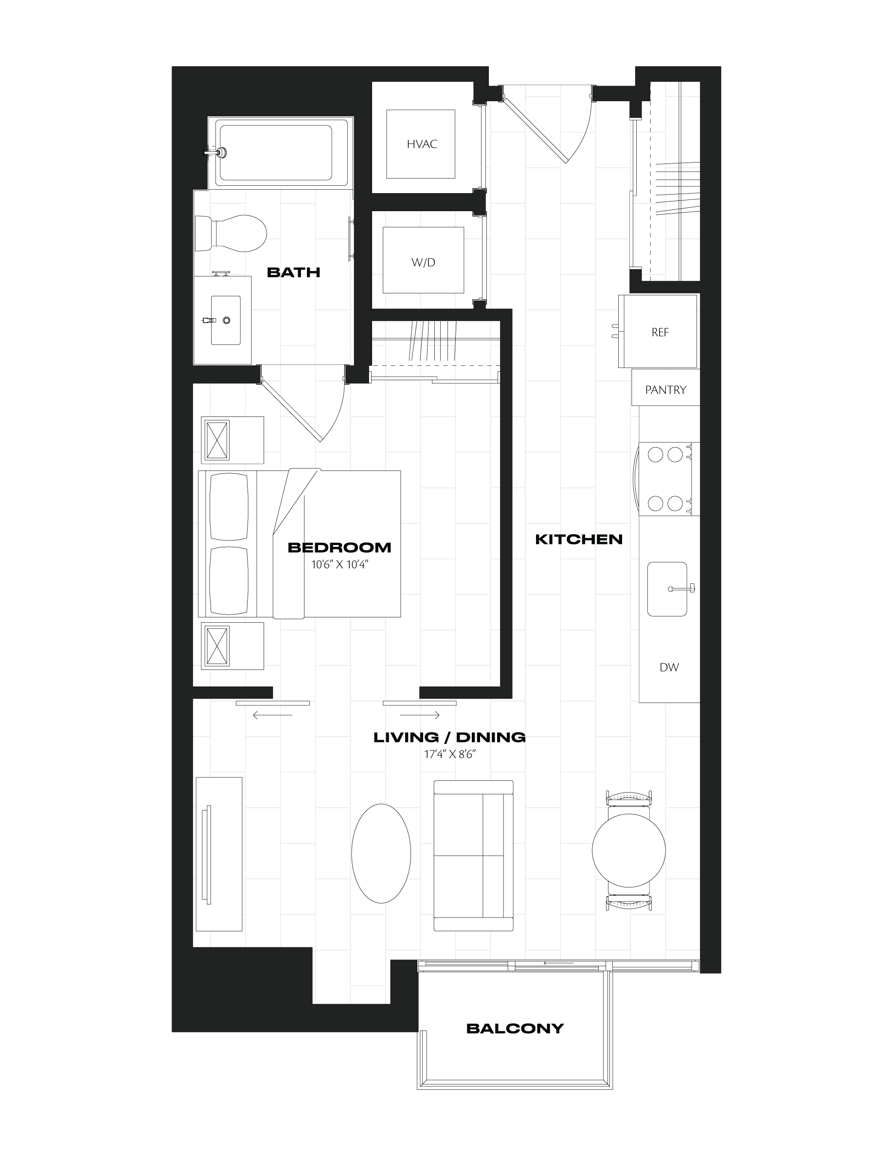 1 Bed/1 Bath JR-A6.1 floor plan