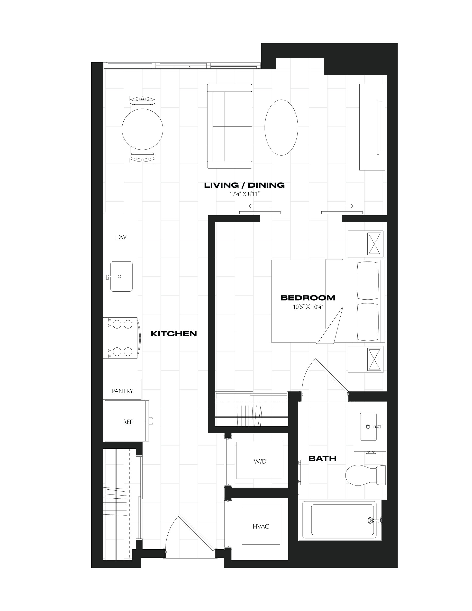 1 Bed/1 Bath JR-A6.1.1 floor plan