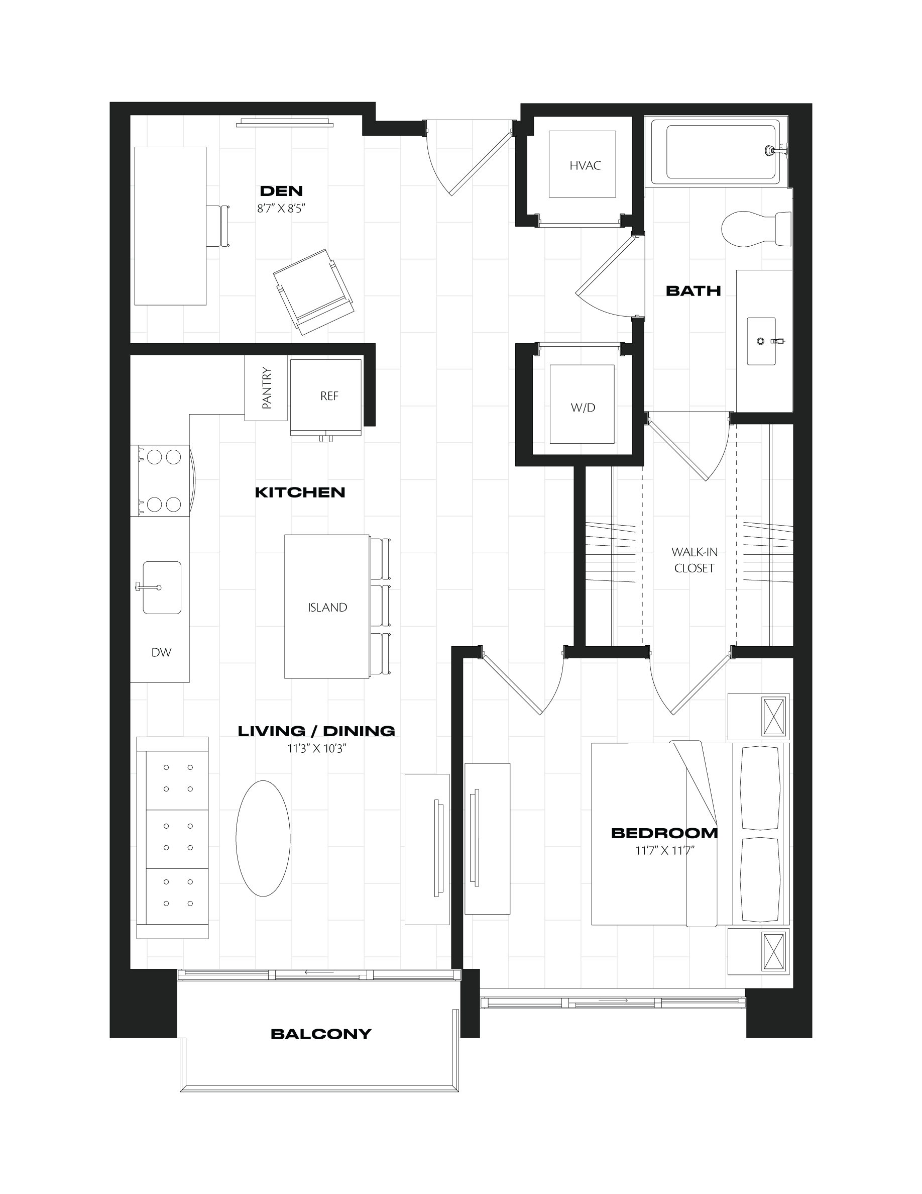 1 Bed/1 Bath/Den-B7.1.1 floor plan