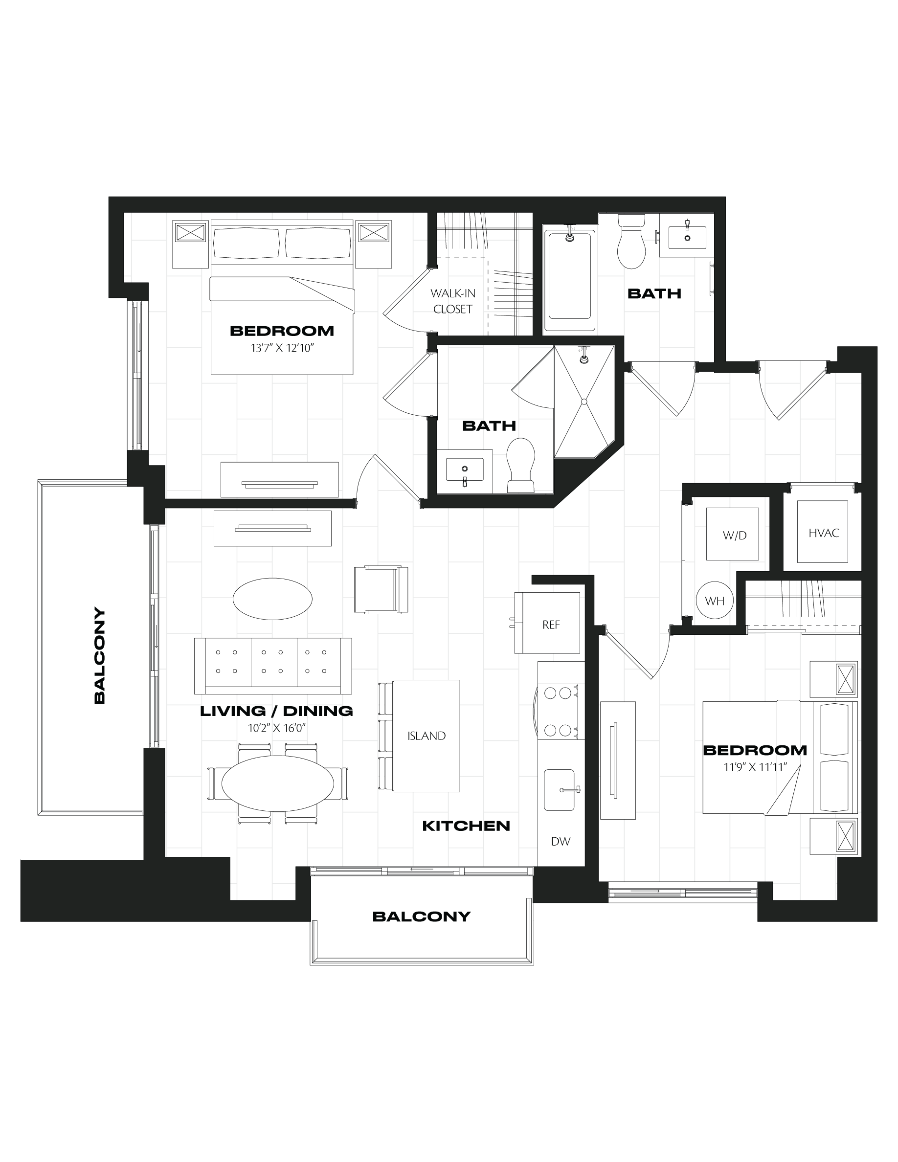 2 Bed/2 Bath-C2.1 floor plan