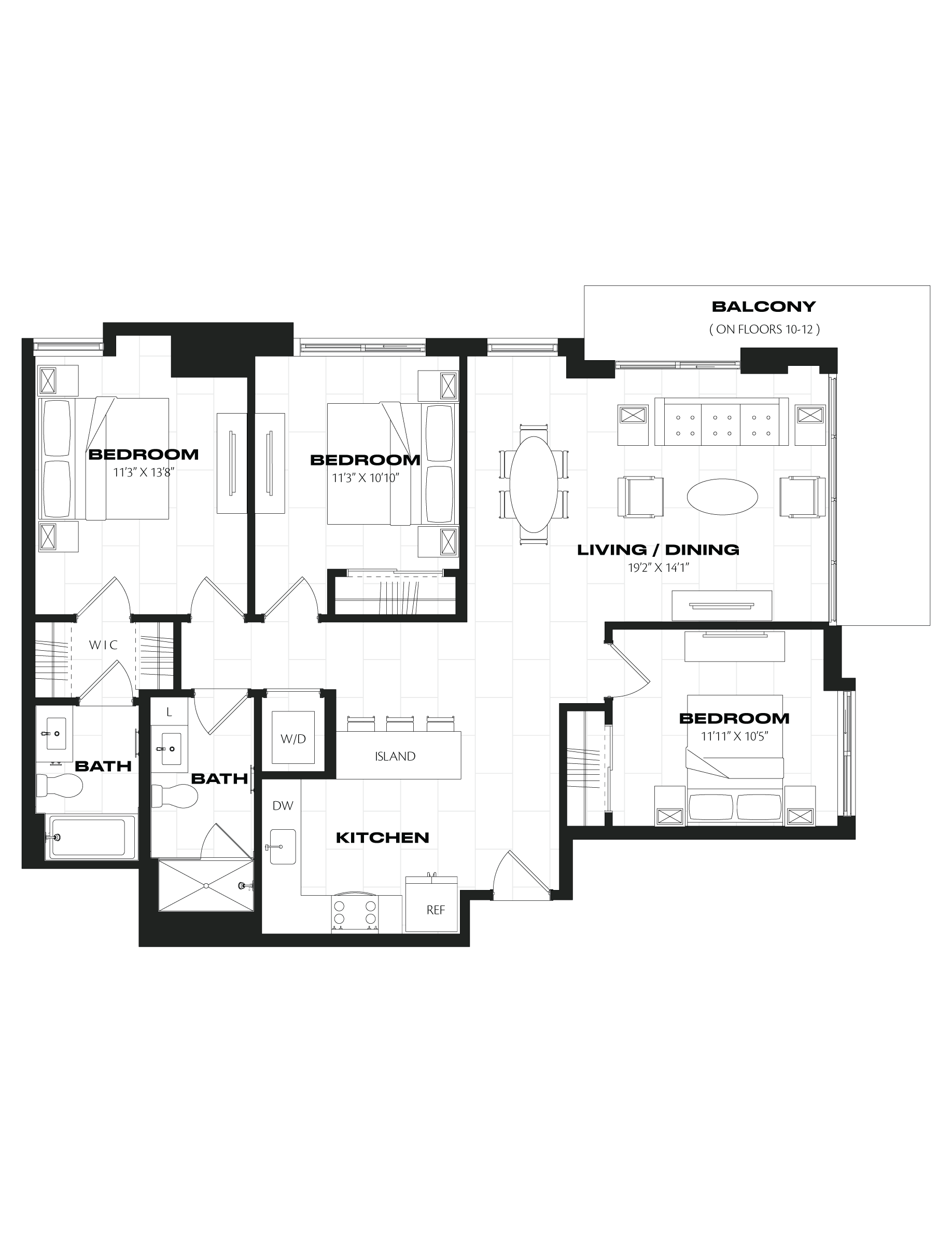 3 Bed/2 Bath-D1.1 floor plan