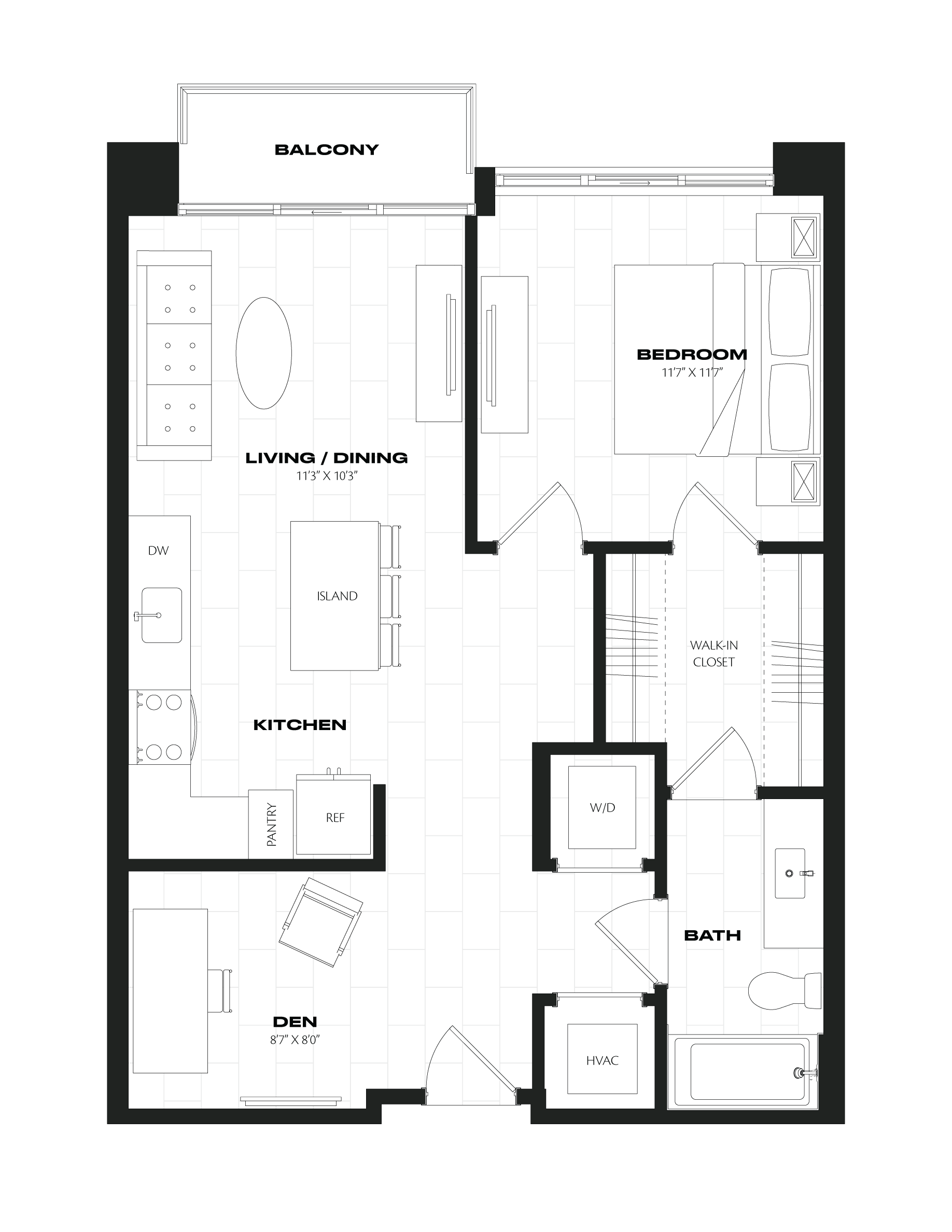 1 Bed/1 Bath/Den-B7.1 floor plan