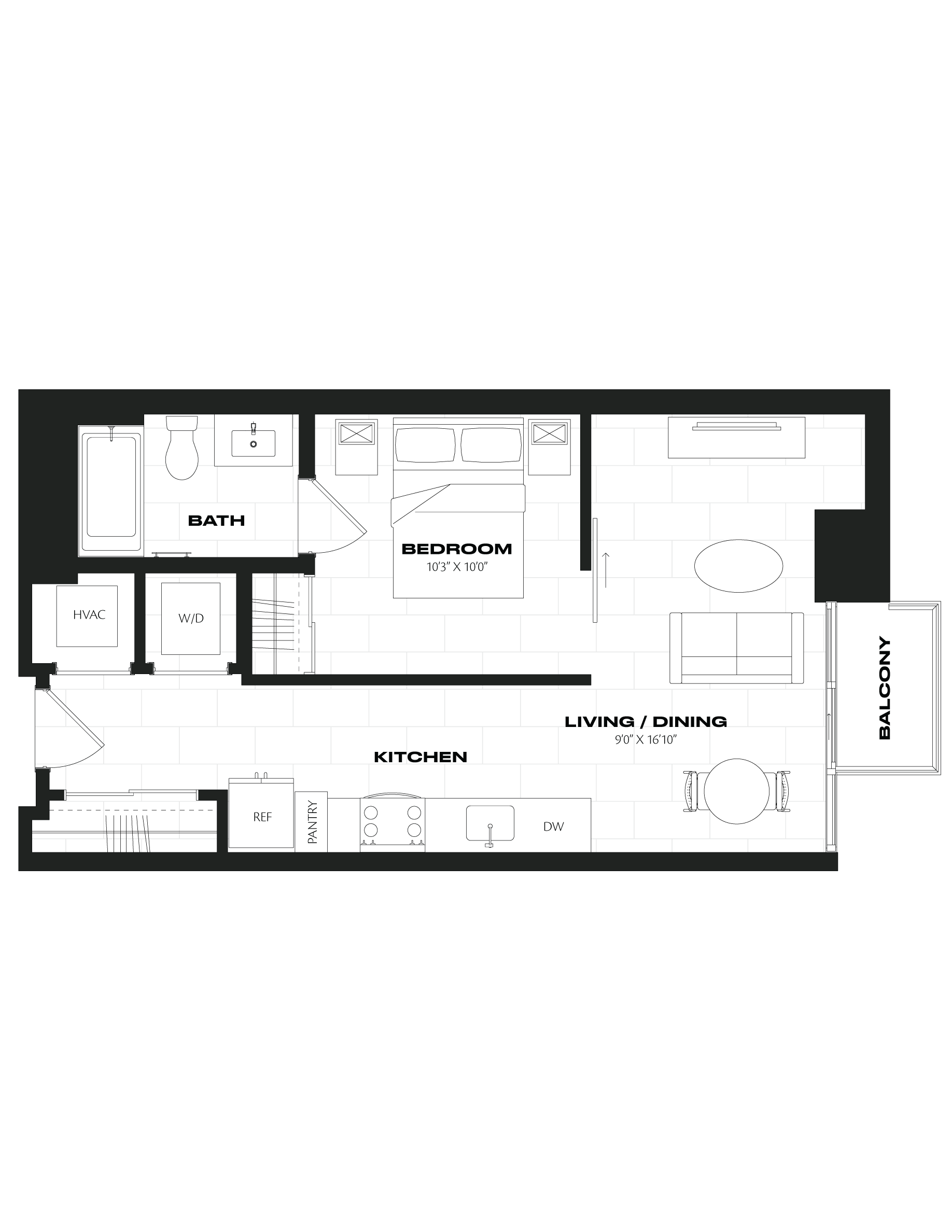 1 Bed/1 Bath JR-A6.2 floor plan