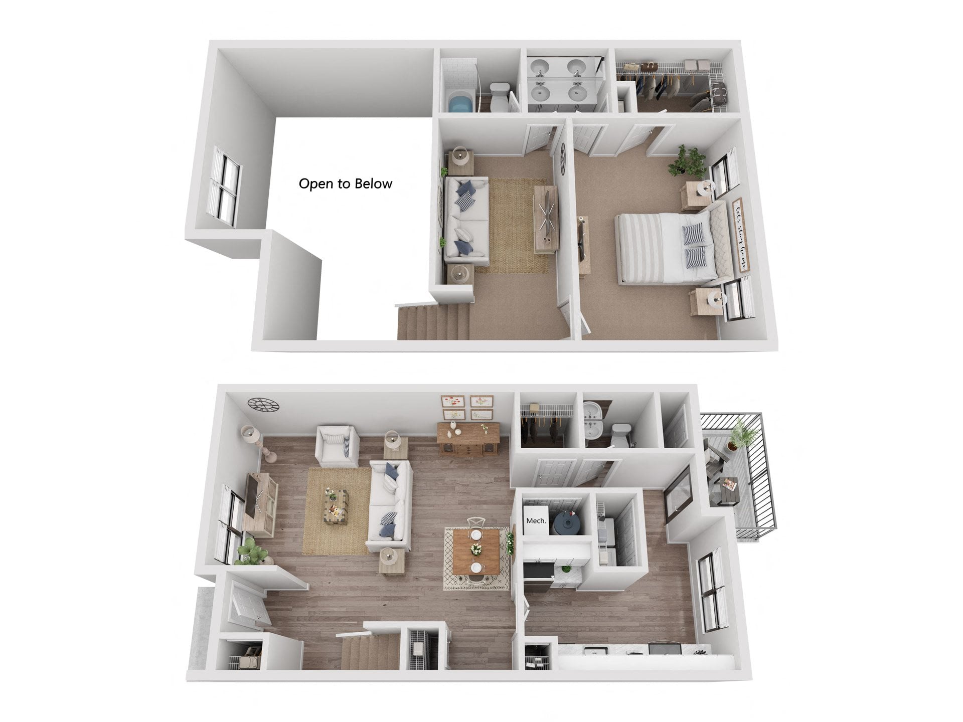 1x1.5 TH floor plan