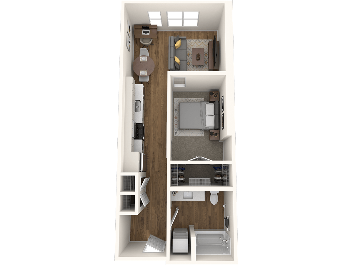 Open 1-bedroom A, C, D floor plan