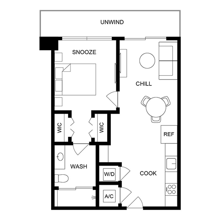 #1609 - 1 bedroom floorplan layout with 1 bathroom and 556 square feet