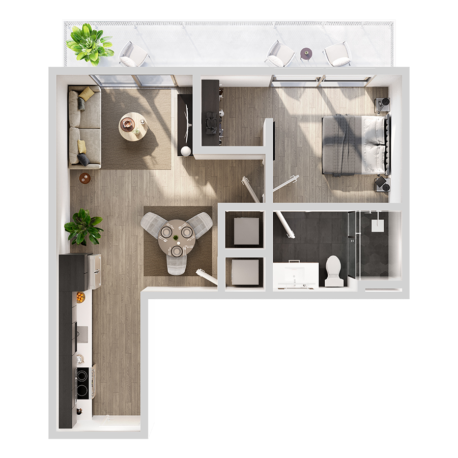 #2004 - 1 bedroom floorplan layout with 1 bathroom and 549 square feet